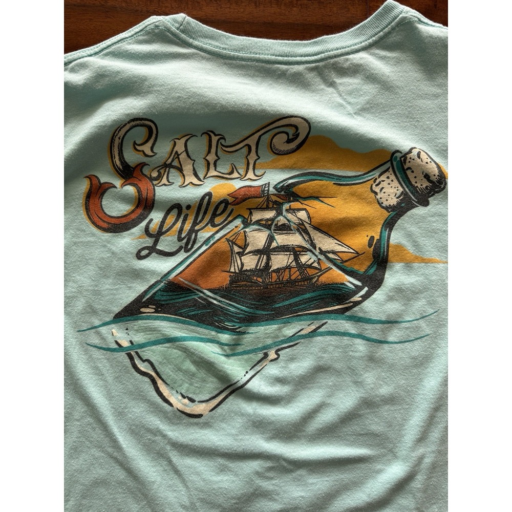 Salt‎ Life Mens Graphic T Shirt Teal Sailboat Bottle Crew Neck Short Sleeve Tee
